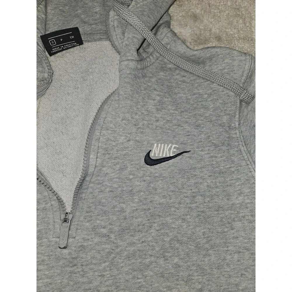 Nike Kids Gray Half Zip Hoodie S Cotton Blend Fleece Logo Pocket Hood